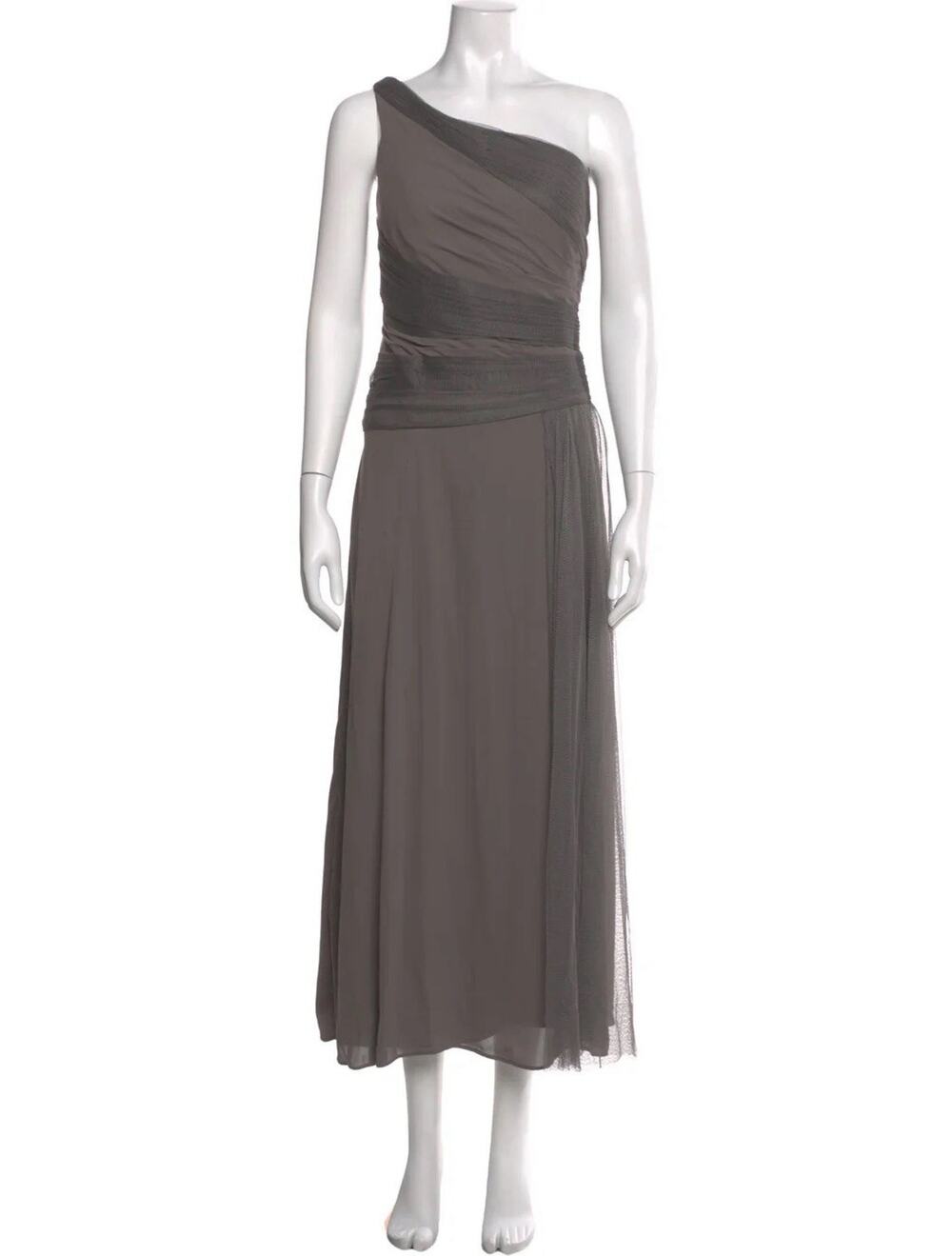 White By Vera Wang One Shoulder Georgette Maxi Bridesmaids Dress Tulle Gray 10